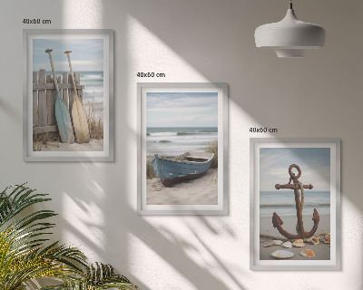 Conjunto de quadros para sala de estar Âncora de barco na praia, areia