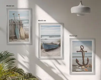 Conjunto de quadros para sala de estar âncora de barco na praia com areia