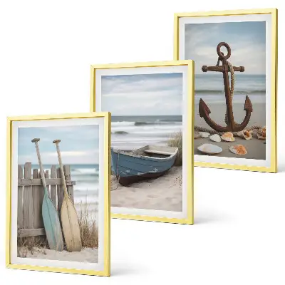 Conjunto de quadros para sala de estar âncora de barco na praia com areia