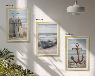 Conjunto de quadros para sala de estar Âncora de barco na praia, areia