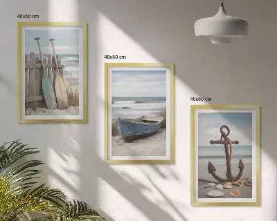Conjunto de quadros para sala de estar âncora de barco na praia com areia