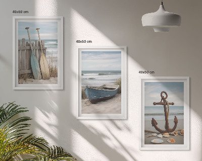 Conjunto de quadros para sala de estar Âncora de barco na praia, areia