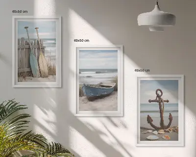 Conjunto de quadros para sala de estar âncora de barco na praia com areia