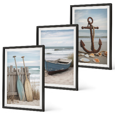 Conjunto de quadros para sala de estar Âncora de barco na praia, areia