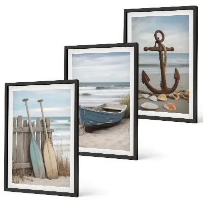 Conjunto de quadros para sala de estar âncora de barco na praia com areia