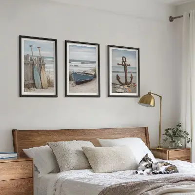 Conjunto de quadros para sala de estar âncora de barco na praia com areia