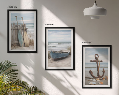 Conjunto de quadros para sala de estar Âncora de barco na praia, areia