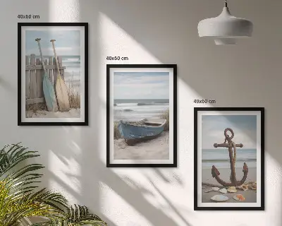 Conjunto de quadros para sala de estar âncora de barco na praia com areia