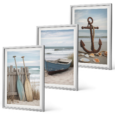 Conjunto de quadros para sala de estar Âncora de barco na praia, areia