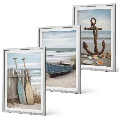 Conjunto de quadros para sala de estar âncora de barco na praia com areia
