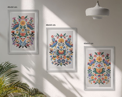 Conjunto de 3 quadros com moldura Estampas florais em cores intensas