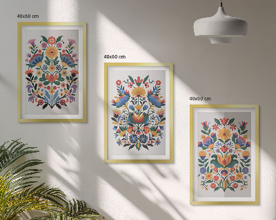 Conjunto de 3 quadros com moldura Estampas florais em cores intensas