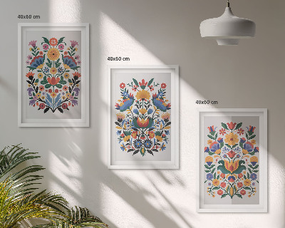 Conjunto de 3 quadros com moldura Estampas florais em cores intensas