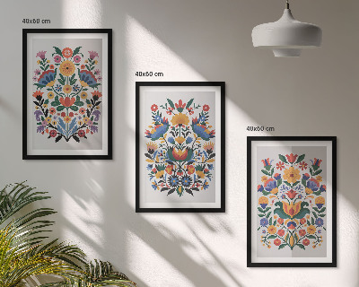 Conjunto de 3 quadros com moldura Estampas florais em cores intensas