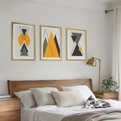 Conjunto de quadros decorativos para sala de estar com formas geométricas abstratas