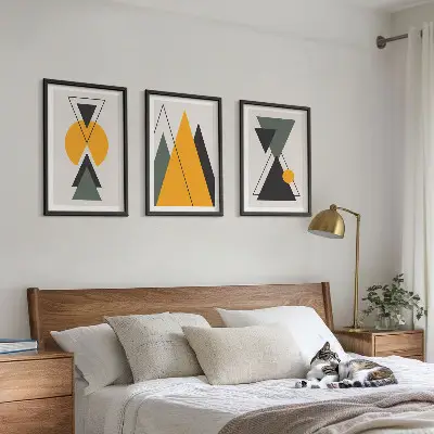 Conjunto de quadros decorativos para sala de estar com formas geométricas abstratas