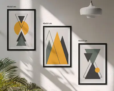 Conjunto de quadros decorativos para sala de estar com formas geométricas abstratas
