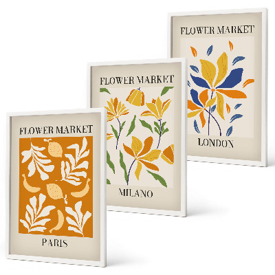 Composição de quadros moderna Cartazes florais Paris Milão Londres