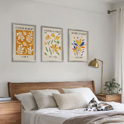 Composição de quadros moderna Cartazes florais Paris Milão Londres