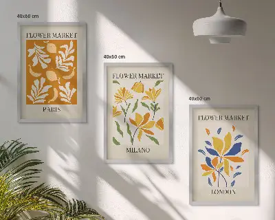 Composição de quadros moderna com cartazes de estilo floral Paris Milão Londres