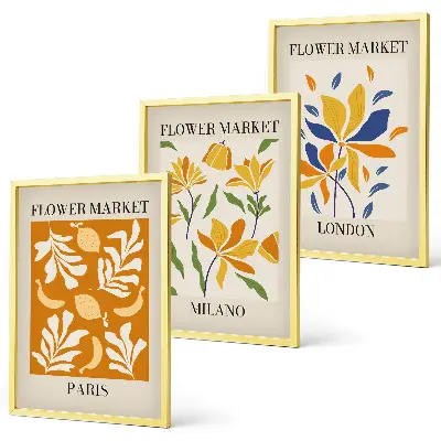 Composição de quadros moderna com cartazes de estilo floral Paris Milão Londres