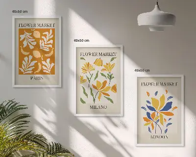 Composição de quadros moderna com cartazes de estilo floral Paris Milão Londres