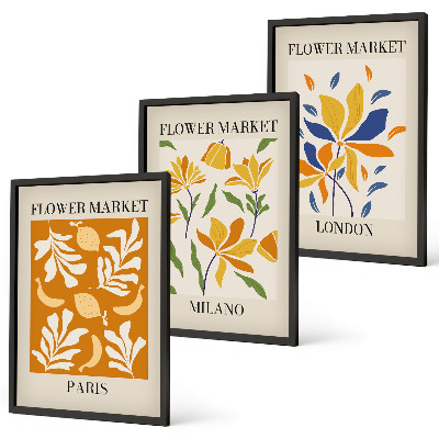 Composição de quadros moderna Cartazes florais Paris Milão Londres