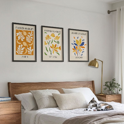 Composição de quadros moderna Cartazes florais Paris Milão Londres
