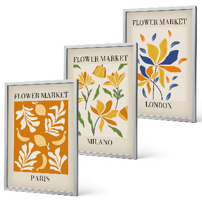Composição de quadros moderna Cartazes florais Paris Milão Londres