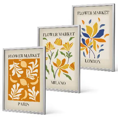 Composição de quadros moderna com cartazes de estilo floral Paris Milão Londres