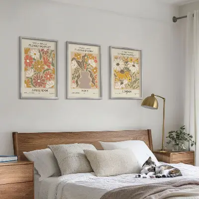 Conjunto de 3 quadros com moldura com estampas de padrões florais de Amsterdã, Paris e Londres