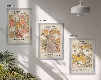 Conjunto de 3 quadros com moldura Padrões florais Amsterdã Paris Londres