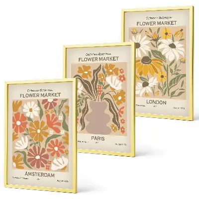 Conjunto de 3 quadros com moldura com estampas de padrões florais de Amsterdã, Paris e Londres