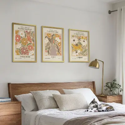 Conjunto de 3 quadros com moldura com estampas de padrões florais de Amsterdã, Paris e Londres