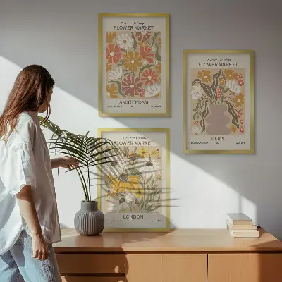 Conjunto de 3 quadros com moldura com estampas de padrões florais de Amsterdã, Paris e Londres