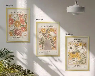 Conjunto de 3 quadros com moldura com estampas de padrões florais de Amsterdã, Paris e Londres