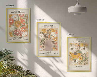Conjunto de 3 quadros com moldura Padrões florais Amsterdã Paris Londres