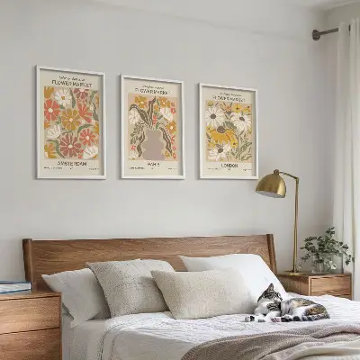 Conjunto de 3 quadros com moldura com estampas de padrões florais de Amsterdã, Paris e Londres