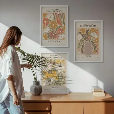 Conjunto de 3 quadros com moldura com estampas de padrões florais de Amsterdã, Paris e Londres