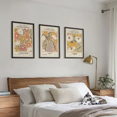 Conjunto de 3 quadros com moldura com estampas de padrões florais de Amsterdã, Paris e Londres