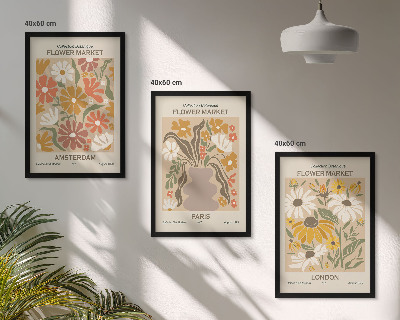 Conjunto de 3 quadros com moldura Padrões florais Amsterdã Paris Londres
