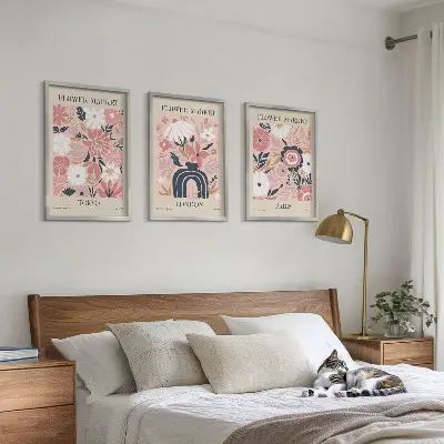 Conjunto de quadros para sala de estar com motivos florais de Tóquio, Londres e Paris