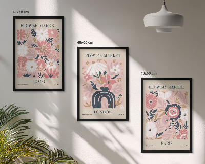 Conjunto de quadros para sala de estar Motivos florais Tóquio Londres Paris