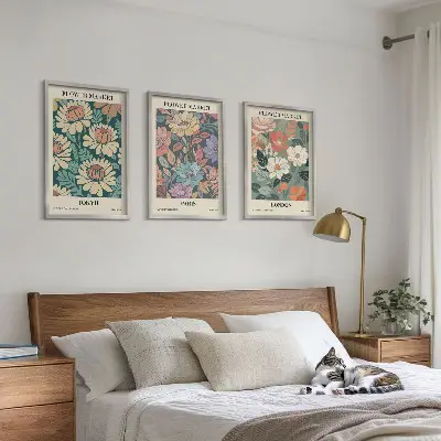 Conjunto de 3 quadros com moldura de pôsteres com estampas de flores de Tóquio, Paris e Londres