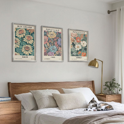 Conjunto de 3 quadros com moldura Pôsteres de flores Tóquio Paris Londres