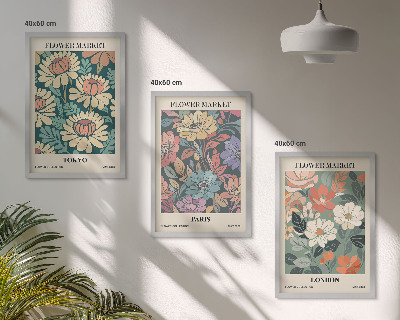 Conjunto de 3 quadros com moldura Pôsteres de flores Tóquio Paris Londres