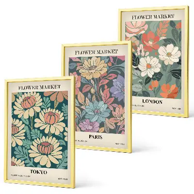 Conjunto de 3 quadros com moldura de pôsteres com estampas de flores de Tóquio, Paris e Londres