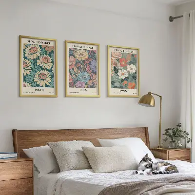 Conjunto de 3 quadros com moldura de pôsteres com estampas de flores de Tóquio, Paris e Londres