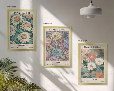 Conjunto de 3 quadros com moldura de pôsteres com estampas de flores de Tóquio, Paris e Londres