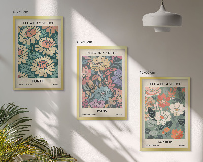 Conjunto de 3 quadros com moldura Pôsteres de flores Tóquio Paris Londres